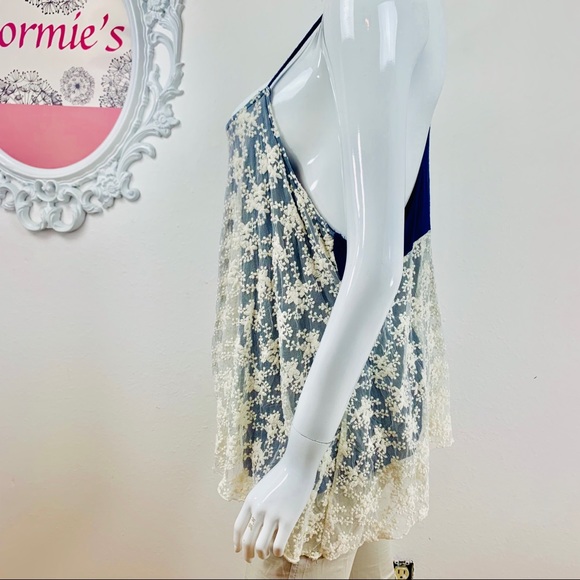 Kori / Floral Crochet Lace Blue Racerback - Picture 5 of 8